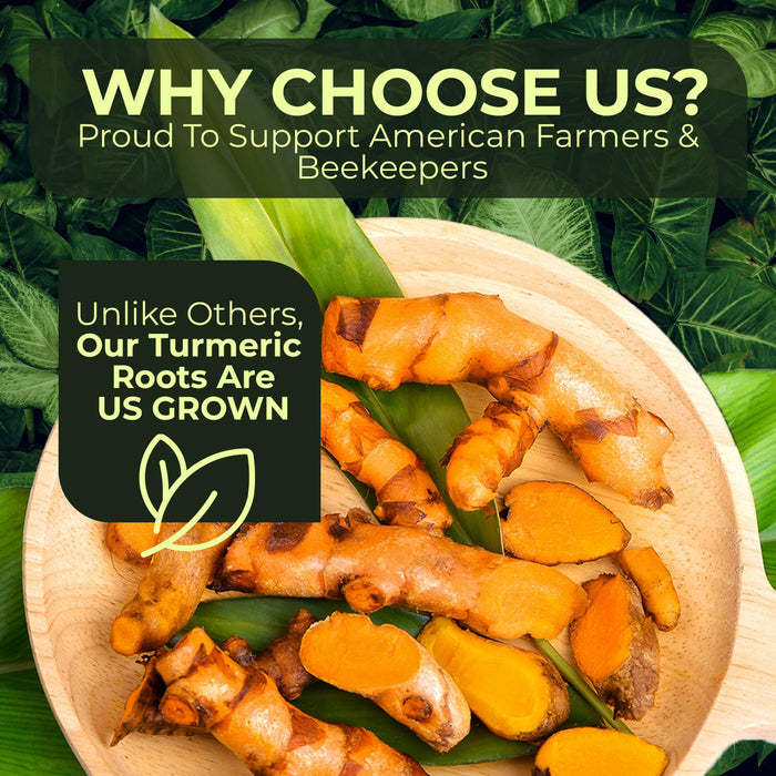 1 lb US Grown Turmeric Root Box (Organic & Fresh), Proud To Support American Farmers & Beekeepers | Turmeric Zone