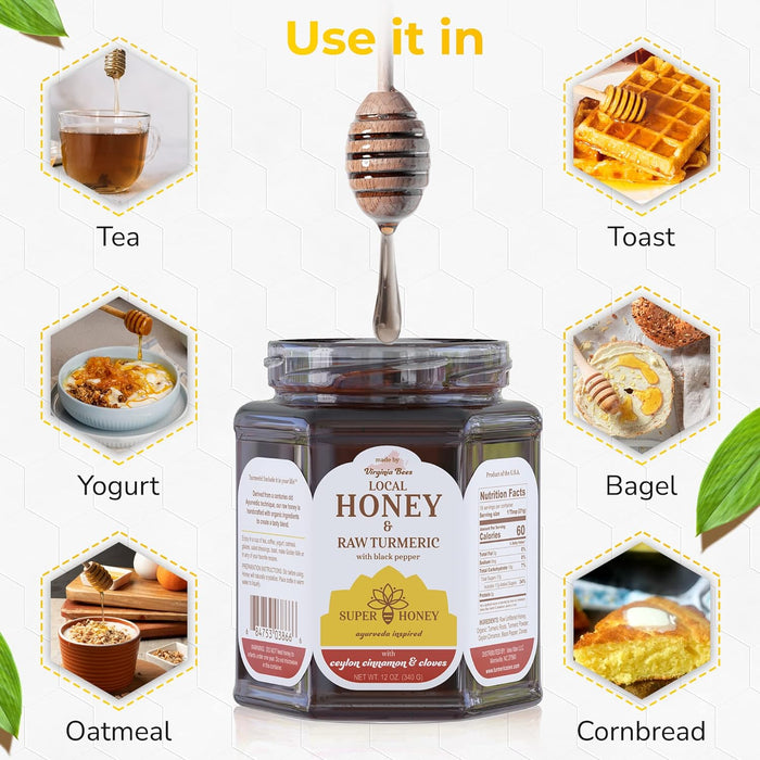 SUPER HONEY - Virginia Turmeric Honey with Ceylon Cinnamon, Clove & Black Pepper - Ayurveda Inspired Pure Honey