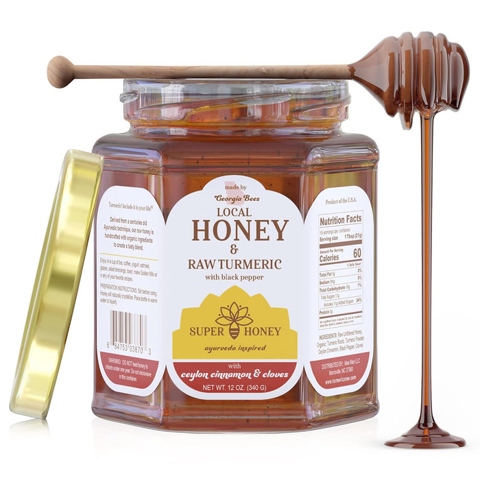 SUPER HONEY - Georgia Turmeric Honey with Ceylon Cinnamon, Clove & Black Pepper - Ayurveda Inspired Pure Honey