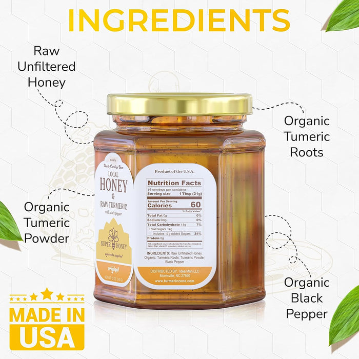 SUPER HONEY - North Carolina Turmeric Honey with Black Pepper - Ayurveda Inspired Pure Honey