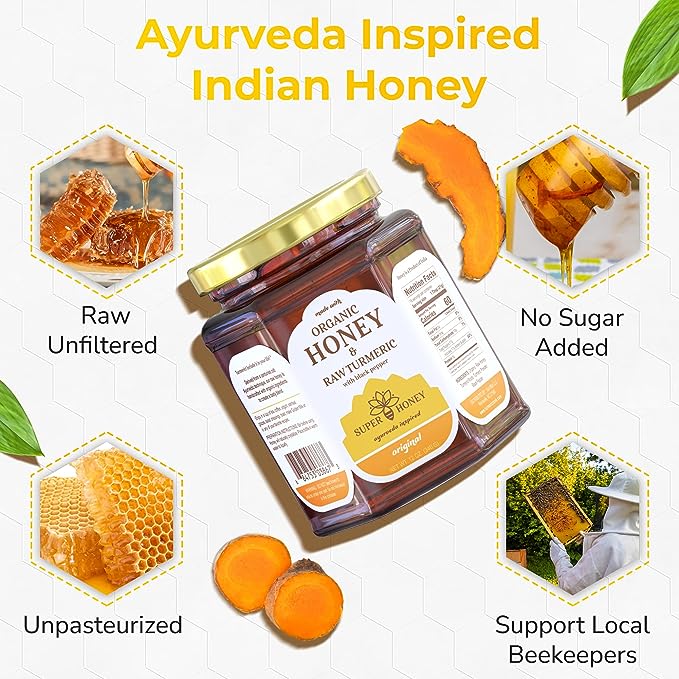 SUPER HONEY - Eucalyptus Indian Turmeric Honey with Black Pepper - Made with Certified Organic Honey - Ayurveda Inspired Pure Honey