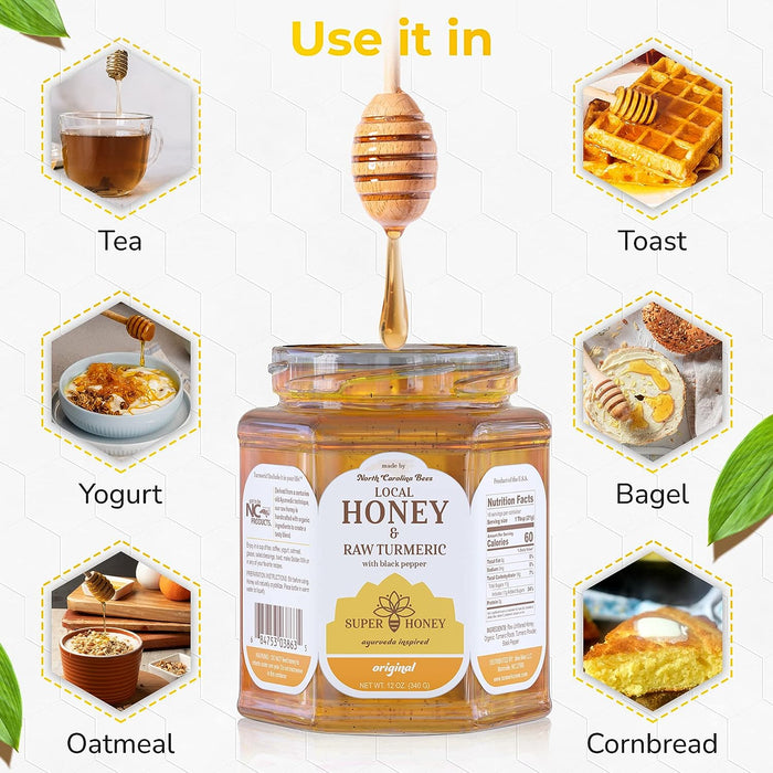 SUPER HONEY - North Carolina Turmeric Honey with Black Pepper - Ayurveda Inspired Pure Honey