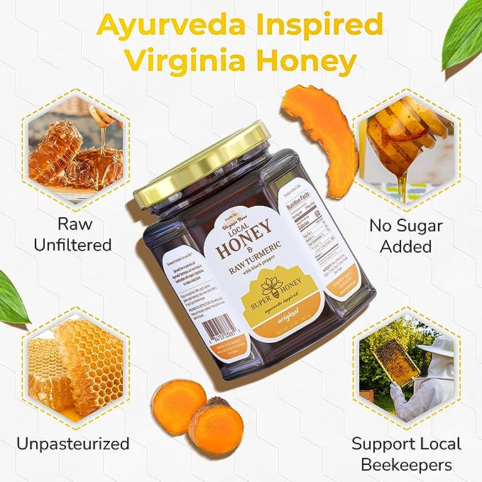 SUPER HONEY - Eucalyptus Indian Turmeric Honey with Black Pepper - Made with Certified Organic Honey - Ayurveda Inspired Pure Honey