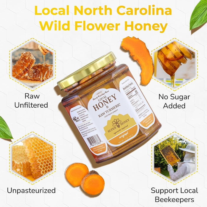 SUPER HONEY - North Carolina Turmeric Honey with Black Pepper - Ayurveda Inspired Pure Honey