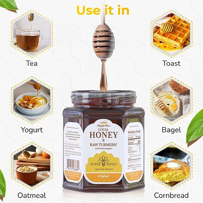 SUPER HONEY - Eucalyptus Indian Turmeric Honey with Black Pepper - Made with Certified Organic Honey - Ayurveda Inspired Pure Honey