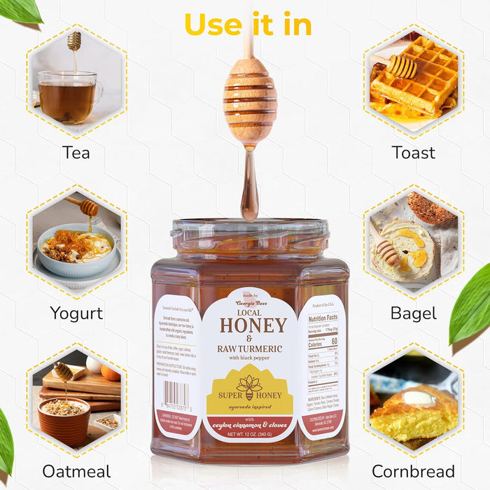 SUPER HONEY - Georgia Turmeric Honey with Ceylon Cinnamon, Clove & Black Pepper - Ayurveda Inspired Pure Honey