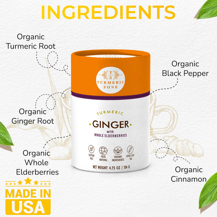 Turmeric Zone - Organic Turmeric Ginger Elderberry Tea - 4.75 oz