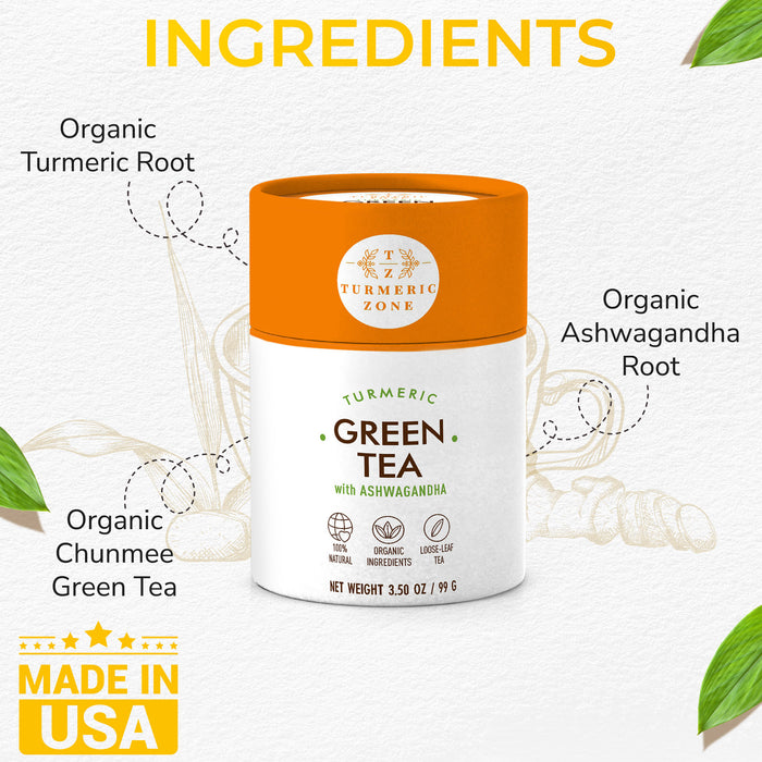 Turmeric Zone - Organic Turmeric Green Tea  with Ashwagandha - 3.50 oz
