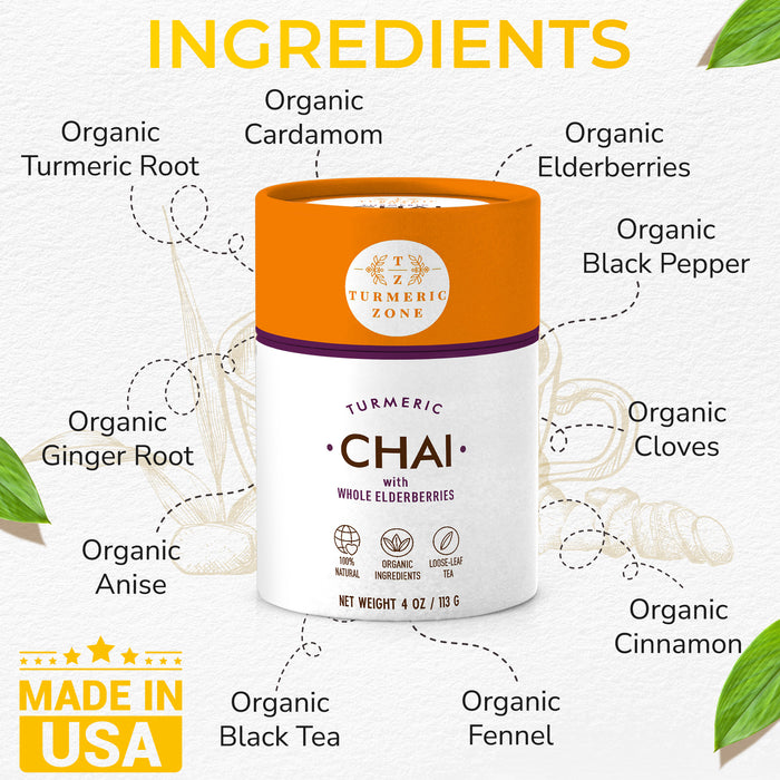 Turmeric Zone - Organic Turmeric Chai with Elderberry Tea - 4.75 oz