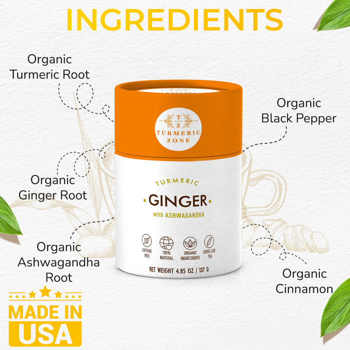 Turmeric Zone - Organic Turmeric Ginger with Ashwagandha Tea - 4.85 oz