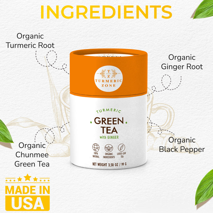 Turmeric Zone - Organic Turmeric Green Tea with Ginger- 3.50 oz