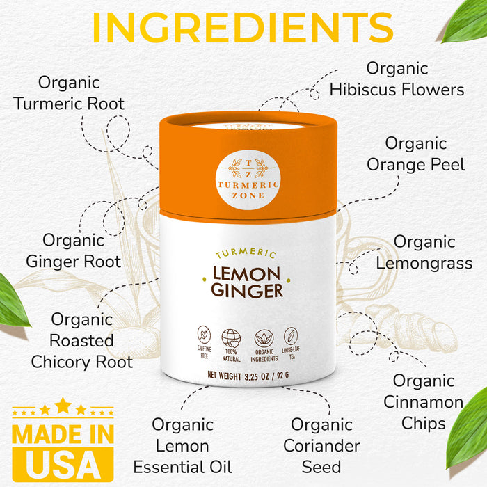 Turmeric Zone - Organic Turmeric Lemon Ginger Tea - 3.25 oz