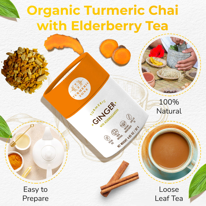 Turmeric Zone - Organic Turmeric Ginger with Ashwagandha Tea - 4.85 oz