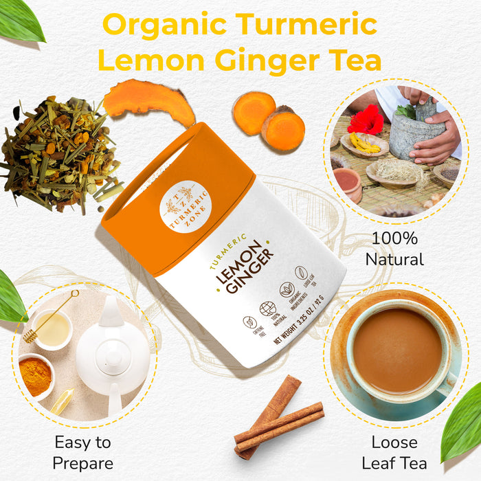 Turmeric Zone - Organic Turmeric Lemon Ginger Tea - 3.25 oz