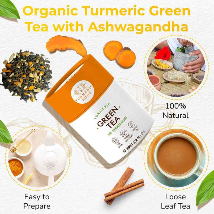 Turmeric Zone - Organic Turmeric Green Tea  with Ashwagandha - 3.50 oz