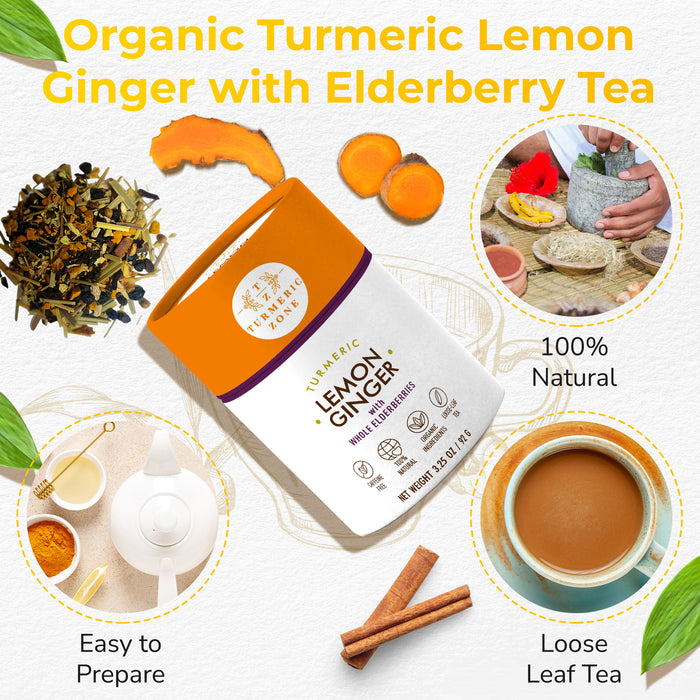 Turmeric Zone - Organic Turmeric Lemon Ginger with Elderberry Tea - 3.25 oz