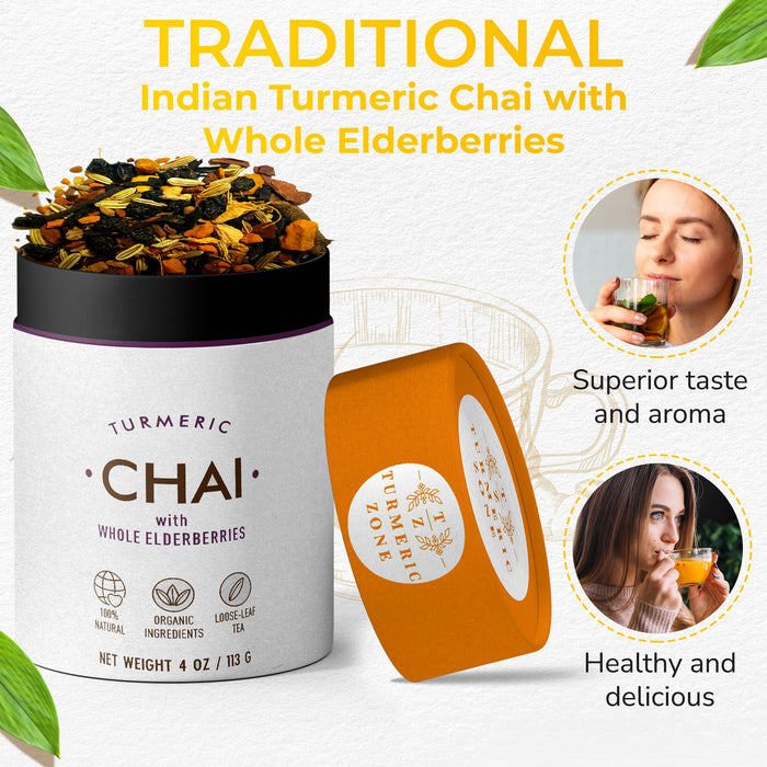 Turmeric Zone - Organic Turmeric Chai with Elderberry Tea - 4.75 oz
