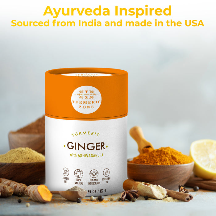 Turmeric Zone - Organic Turmeric Ginger with Ashwagandha Tea - 4.85 oz