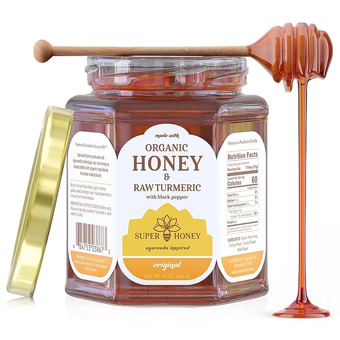 SUPER HONEY - Eucalyptus Indian Turmeric Honey with Black Pepper - Made with Certified Organic Honey - Ayurveda Inspired Pure Honey