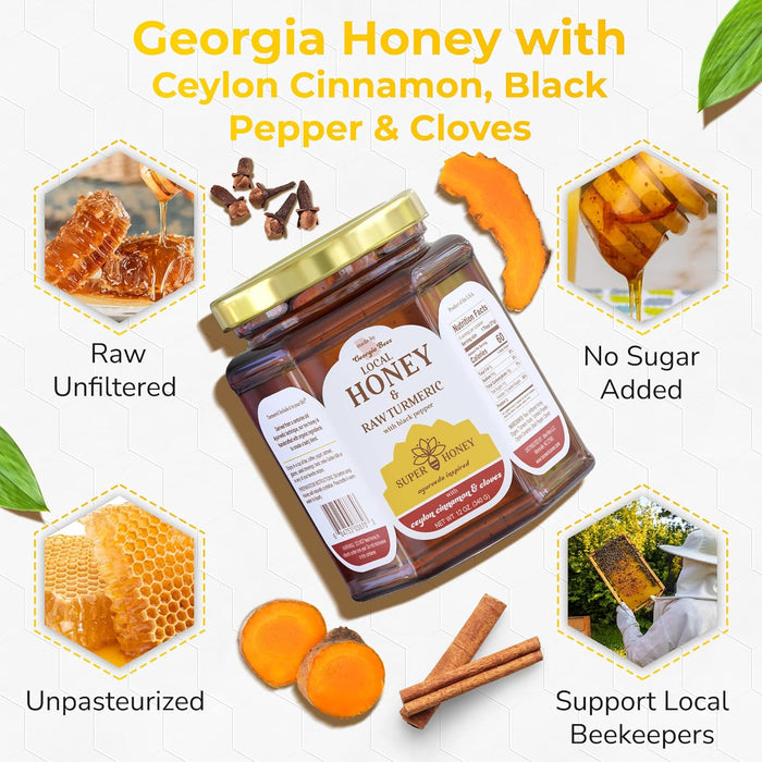 SUPER HONEY - Georgia Turmeric Honey with Ceylon Cinnamon, Clove & Black Pepper - Ayurveda Inspired Pure Honey