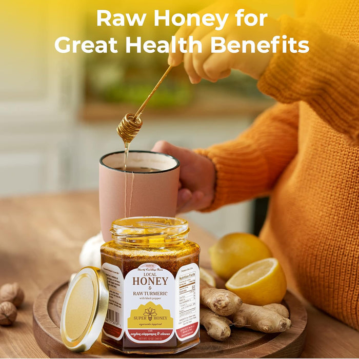 "It's not just honey; it's a flavor experience that takes your taste buds on a journey." SUPER HONEY - North Carolina Turmeric Honey with Ceylon Cinnamon, Clove & Black Pepper - APPLE PIE HONEY