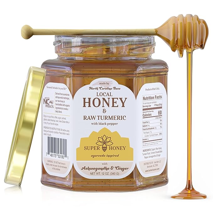 SUPER HONEY - North Carolina Turmeric Ashwagandha & Ginger Honey with Black Pepper -  Ayurveda Inspired Pure Honey