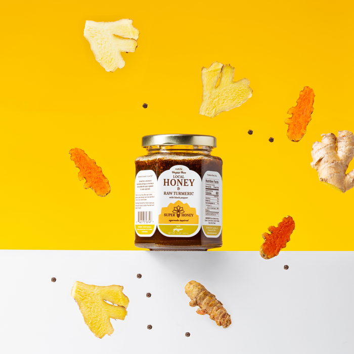 ⭐⭐⭐⭐⭐"The subtle warmth of ginger complements the earthy richness of turmeric" Super Honey - Turmeric Ginger Honey with Black Pepper Ayurveda Inspired Virginia Honey