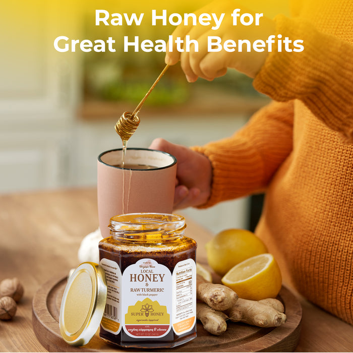 SUPER HONEY - Eucalyptus Indian Turmeric Honey with Ceylon Cinnamon, Clove & Black Pepper - Ayurveda Inspired Pure Honey