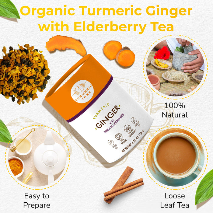 Turmeric Zone - Organic Turmeric Ginger Elderberry Tea - 4.75 oz