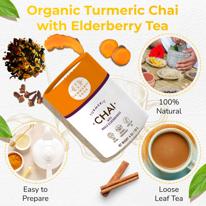Turmeric Zone - Organic Turmeric Chai with Elderberry Tea - 4.75 oz