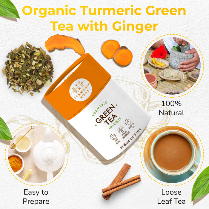 Turmeric Zone - Organic Turmeric Green Tea with Ginger- 3.50 oz