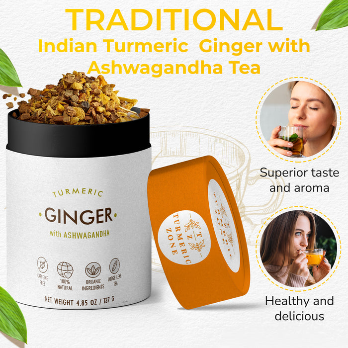 Turmeric Zone - Organic Turmeric Ginger with Ashwagandha Tea - 4.85 oz