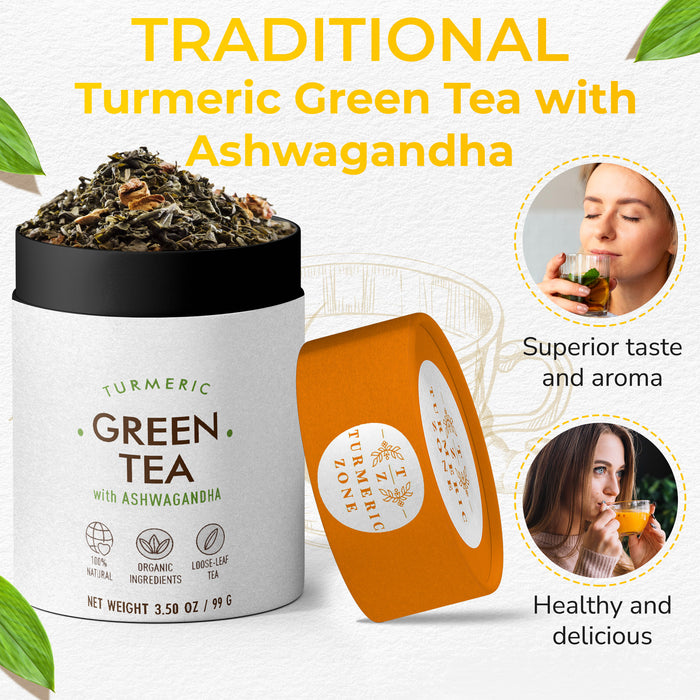 Turmeric Zone - Organic Turmeric Green Tea  with Ashwagandha - 3.50 oz