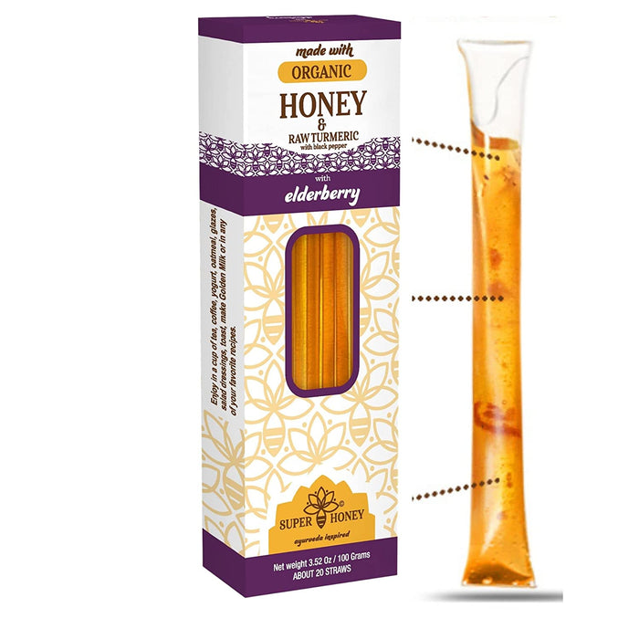 Turmeric Elderberry Honey Sticks for Tea Turmeric Honey w/ Black Pepper Alternative to Honey Spoons Super Honey Straws
